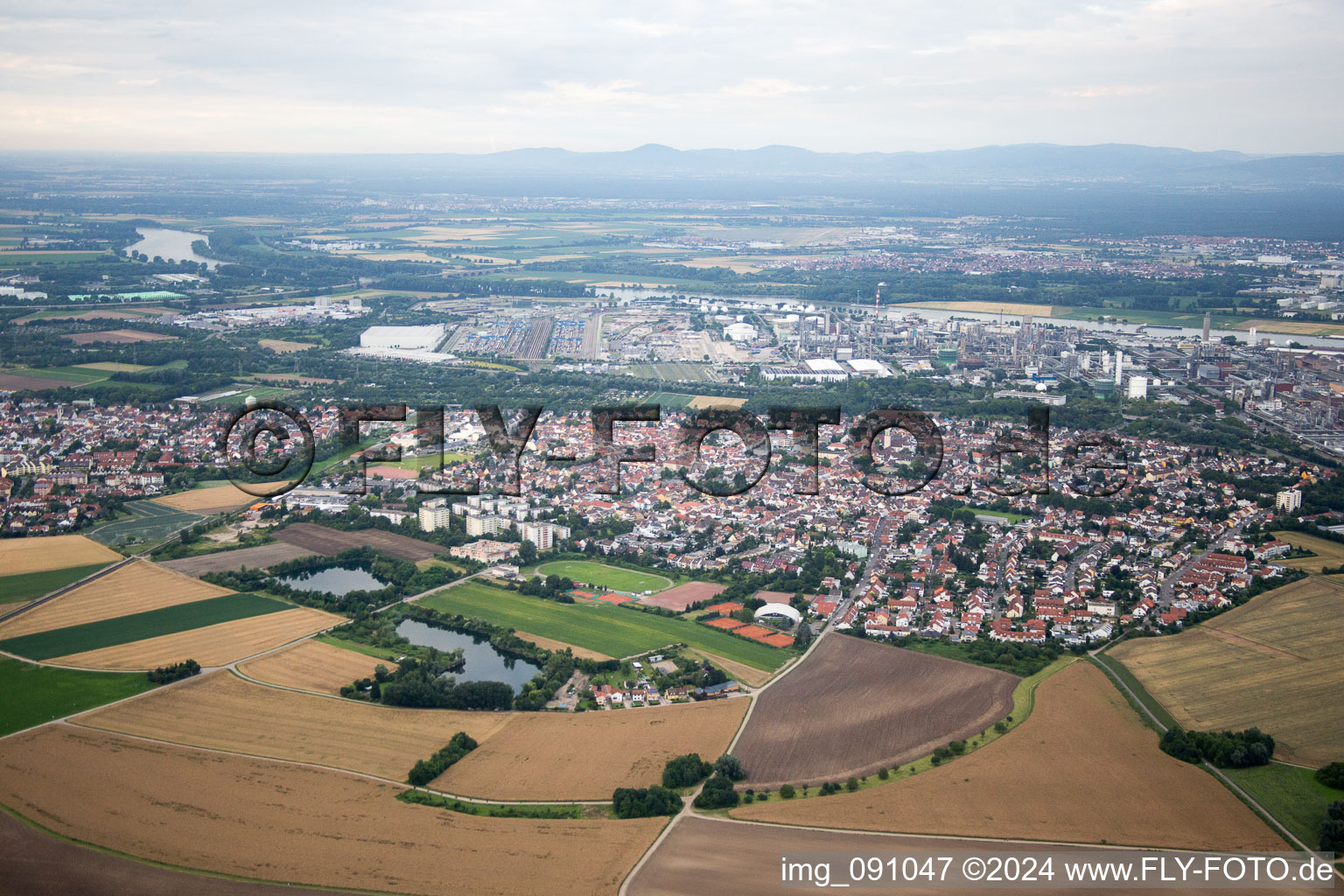 District Oppau in Ludwigshafen am Rhein in the state Rhineland-Palatinate, Germany from the plane