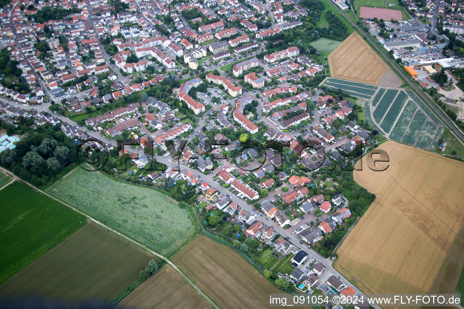 District Edigheim in Ludwigshafen am Rhein in the state Rhineland-Palatinate, Germany from above