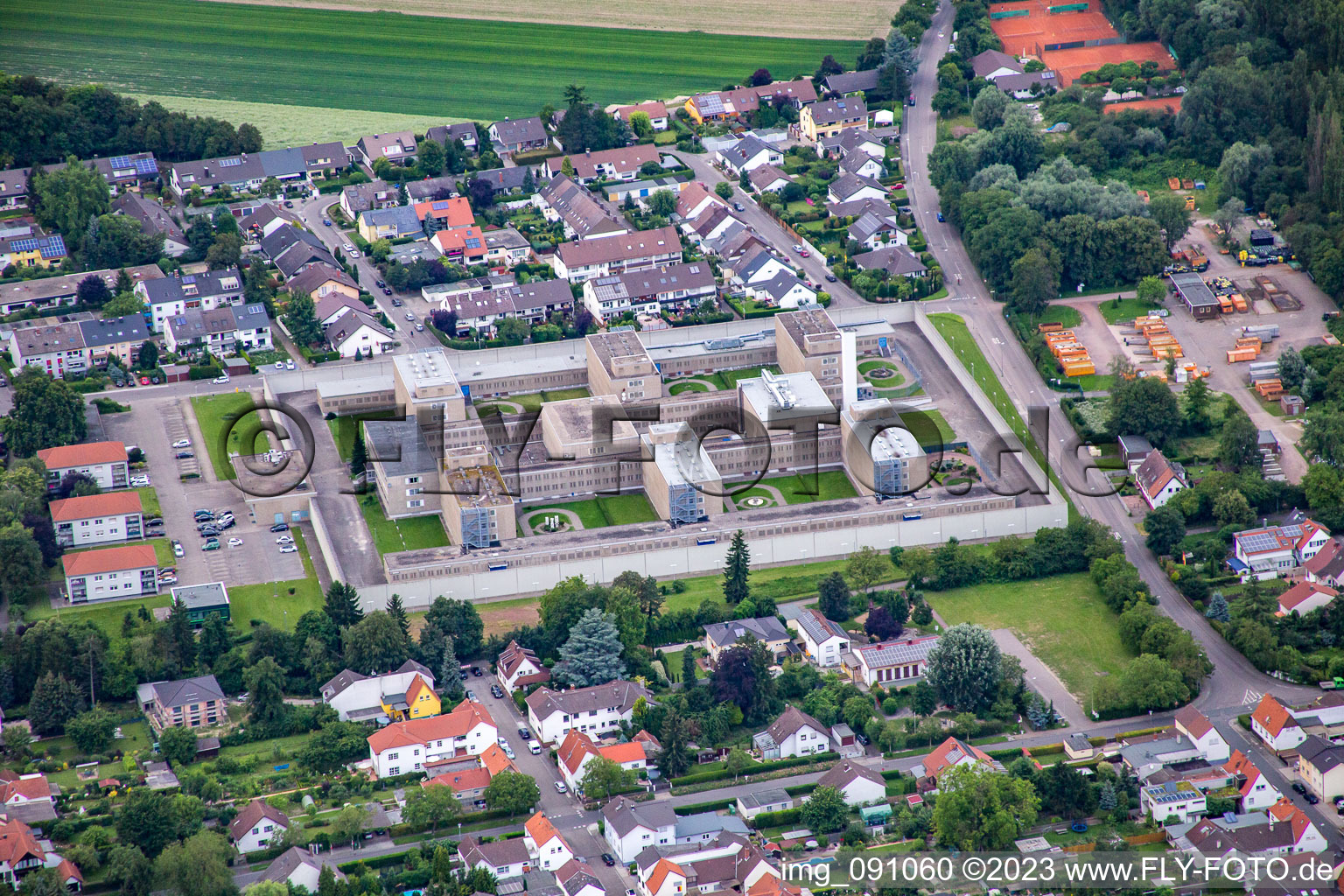 Aerial view of Correctional facility in Frankenthal in the state Rhineland-Palatinate, Germany