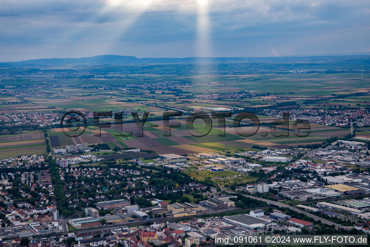 Frankenthal in the state Rhineland-Palatinate, Germany from the plane