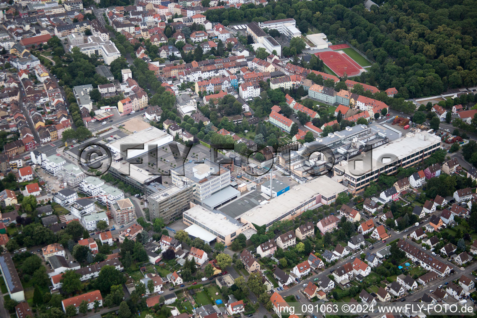 Aerial view of RENOLIT SE in Frankenthal in the state Rhineland-Palatinate, Germany