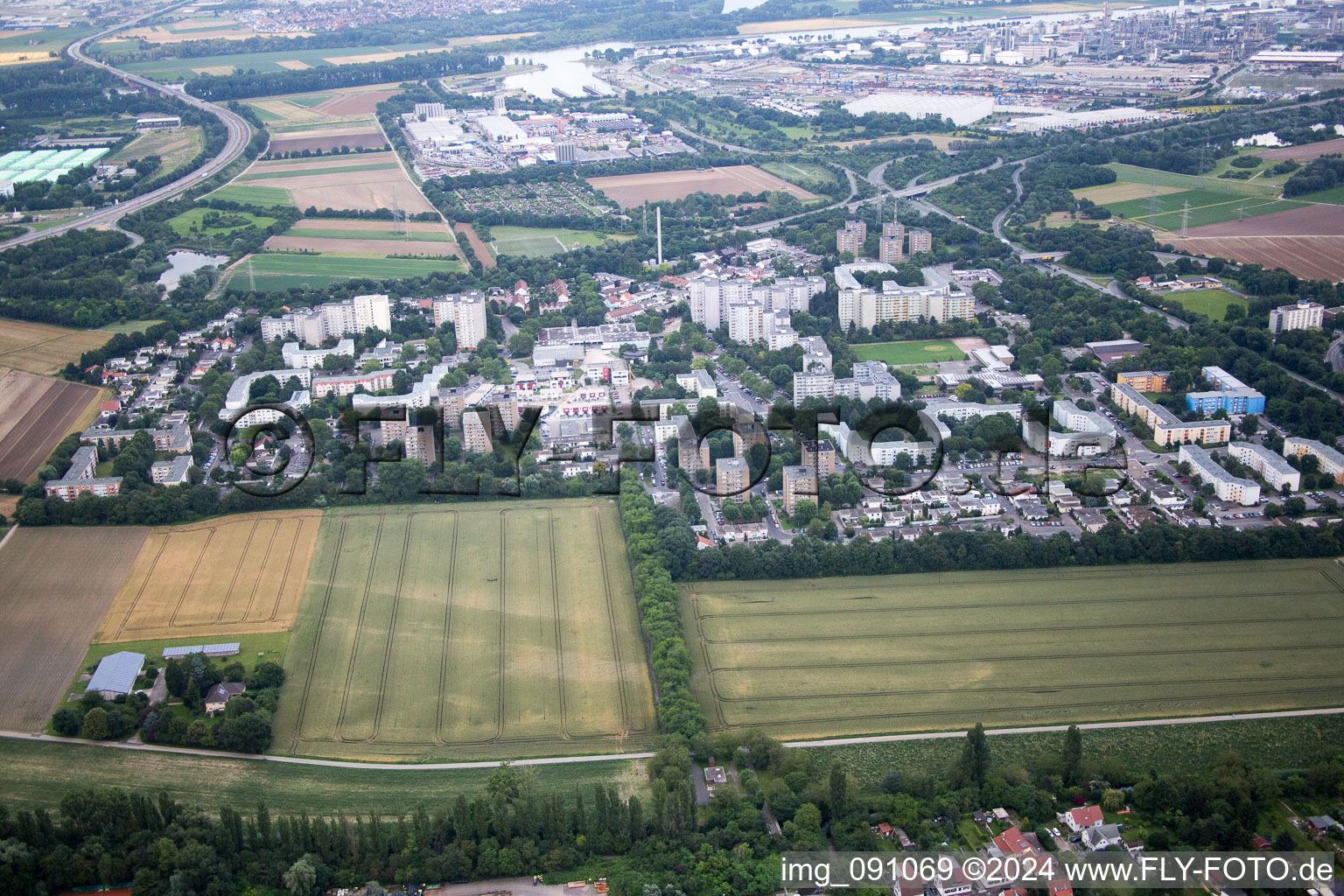 District Pfingstweide in Ludwigshafen am Rhein in the state Rhineland-Palatinate, Germany out of the air