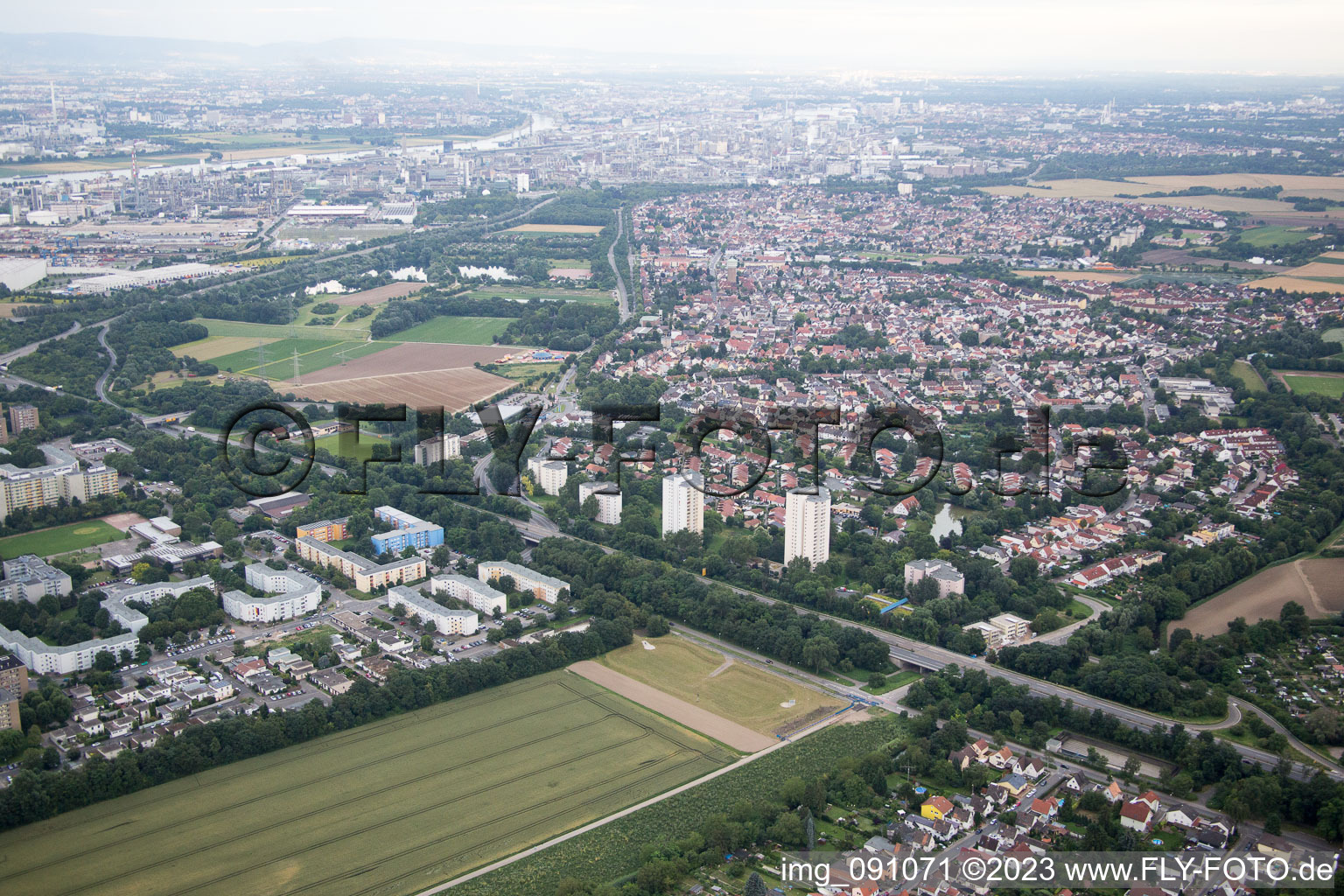 District Edigheim in Ludwigshafen am Rhein in the state Rhineland-Palatinate, Germany out of the air