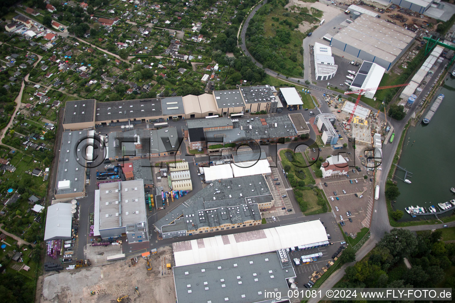 Aerial photograpy of Harbor in Worms in the state Rhineland-Palatinate, Germany