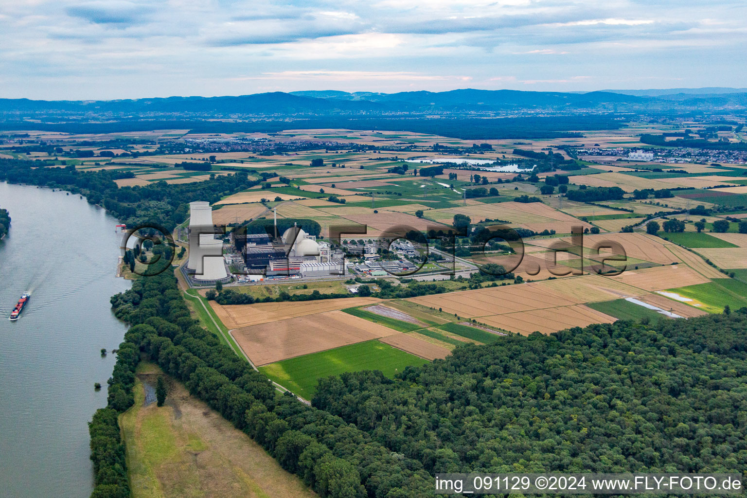 Nuclear power plant in the district Wattenheim in Biblis in the state Hesse, Germany from the plane