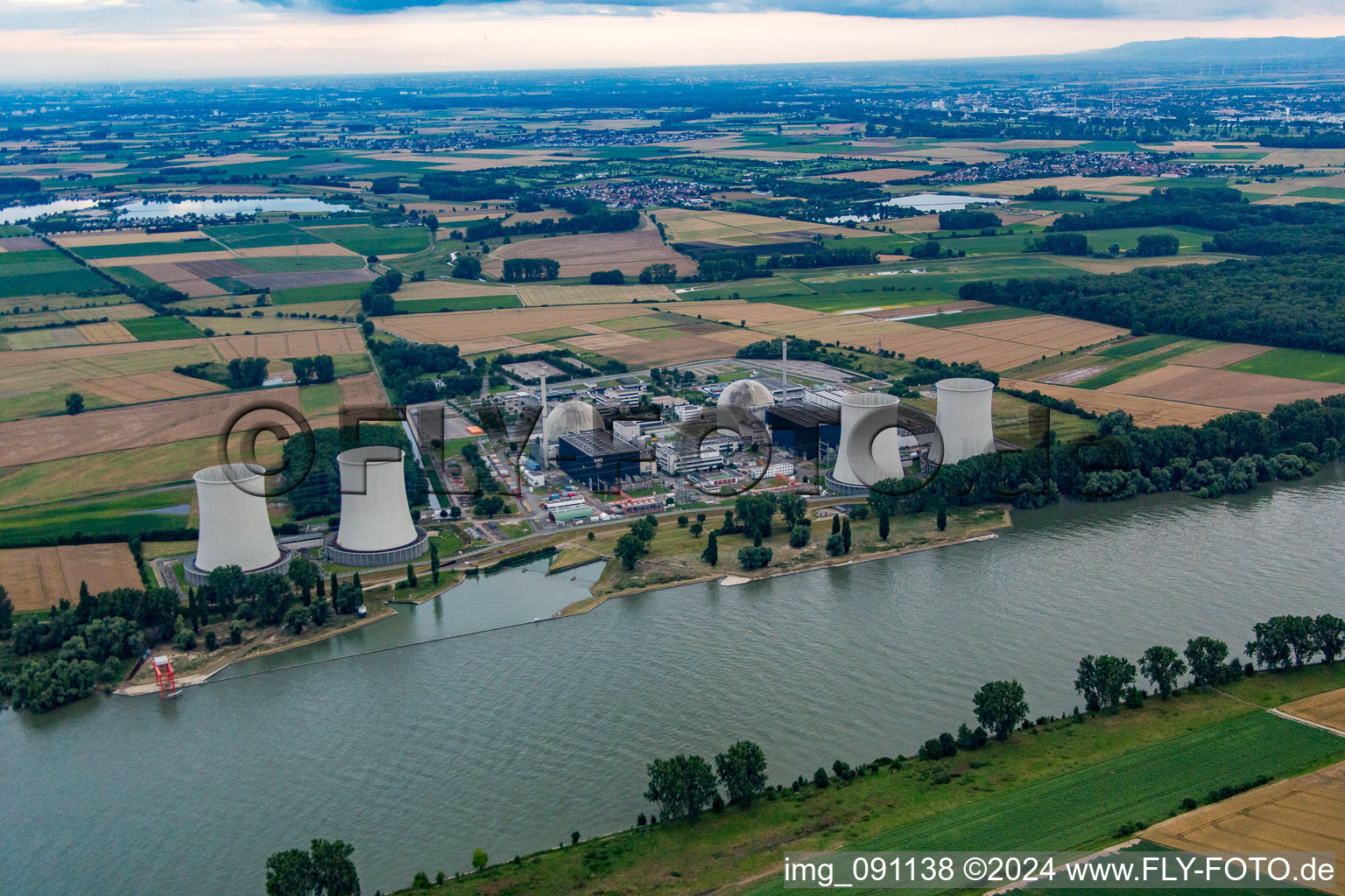 Nuclear power plant in the district Wattenheim in Biblis in the state Hesse, Germany viewn from the air