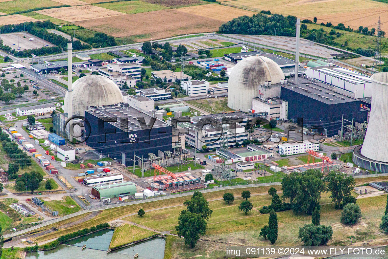 Drone recording of Nuclear power plant in the district Wattenheim in Biblis in the state Hesse, Germany