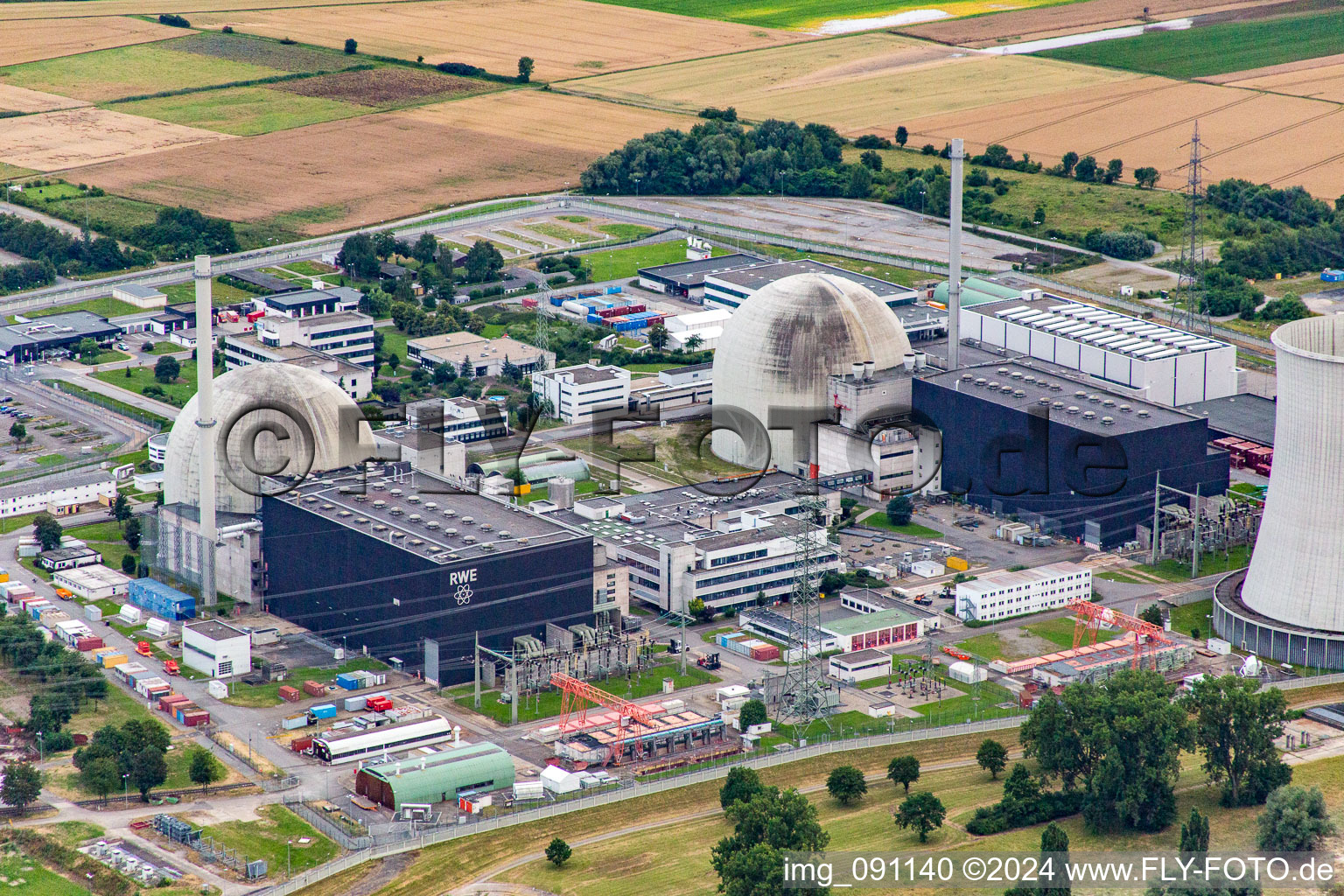 Drone image of Nuclear power plant in the district Wattenheim in Biblis in the state Hesse, Germany