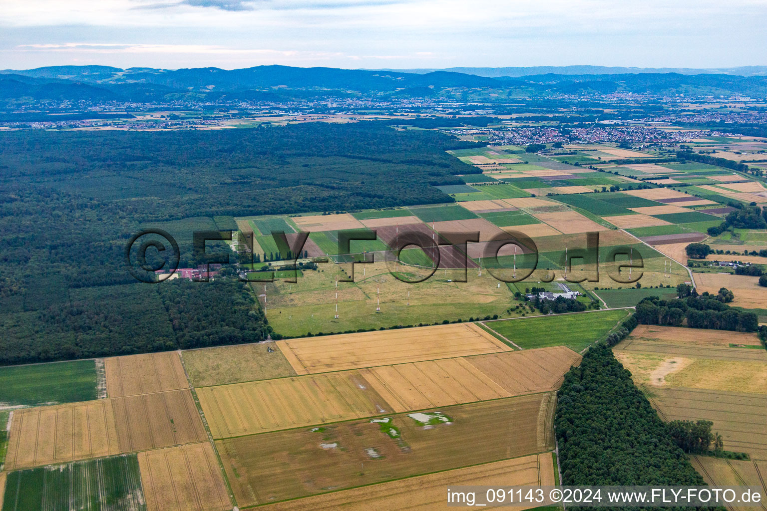 Aerial view of Antennas in Biblis in the state Hesse, Germany