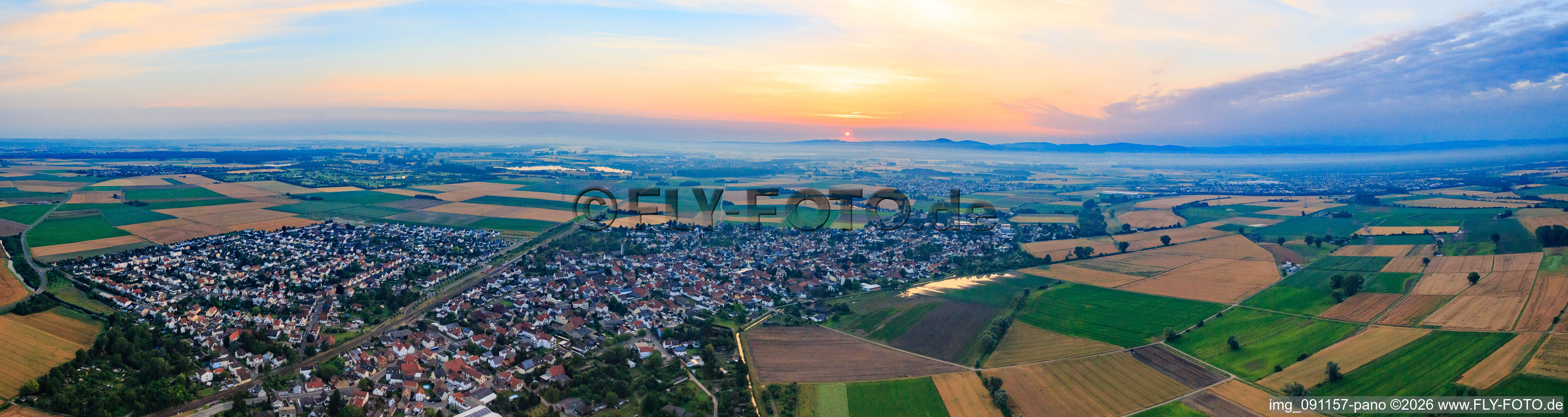 Sunrise over the Odenwald from the east in Hofheim in the state Hesse, Germany