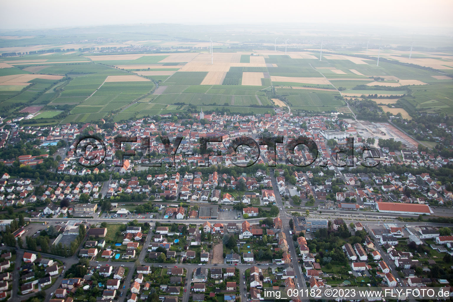 Aerial view of District Pfeddersheim in Worms in the state Rhineland-Palatinate, Germany