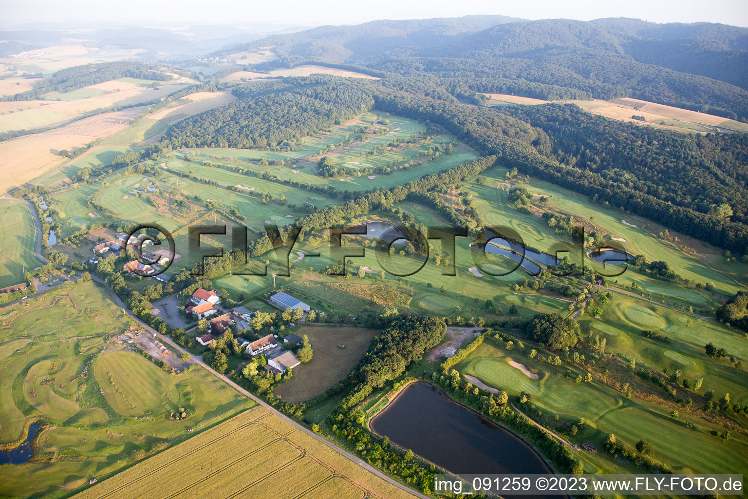 Golf in Börrstadt in the state Rhineland-Palatinate, Germany viewn from the air