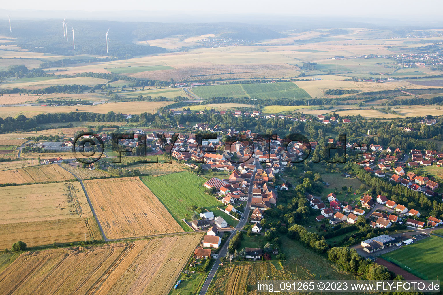 Aerial view of Steinbach am Donnersberg in the state Rhineland-Palatinate, Germany