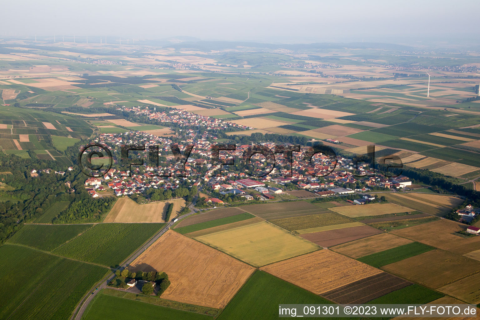 Aerial view of Flonheim in the state Rhineland-Palatinate, Germany