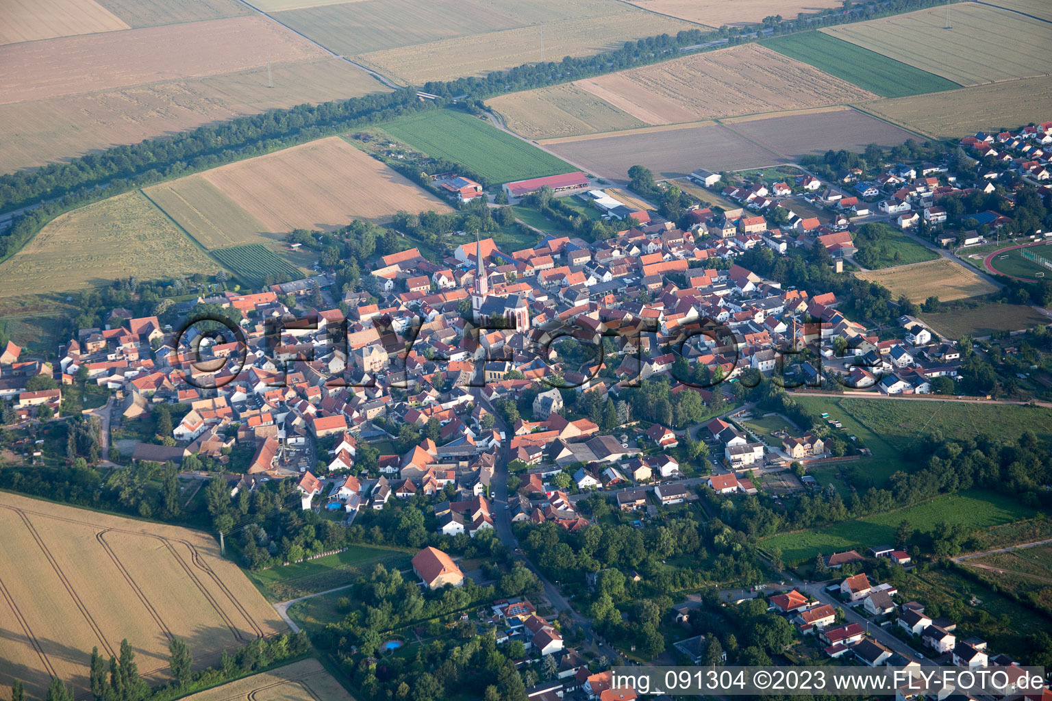 Aerial view of Armsheim in the state Rhineland-Palatinate, Germany