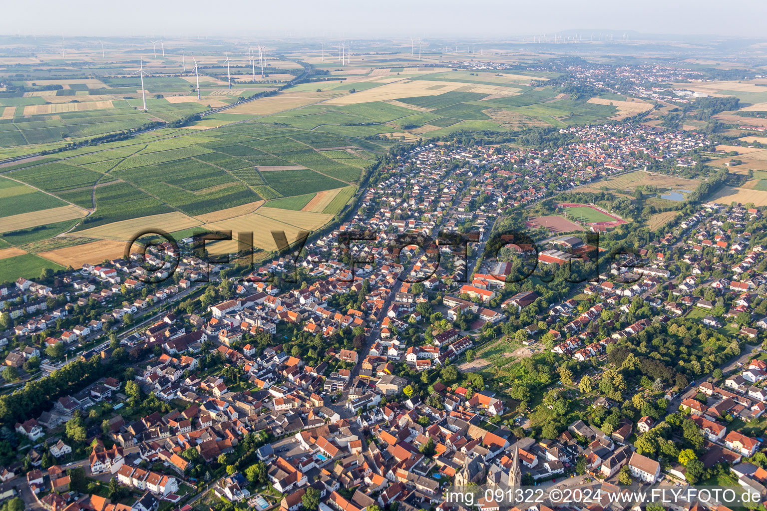 Town View of the streets and houses of the residential areas in Saulheim in the state Rhineland-Palatinate, Germany