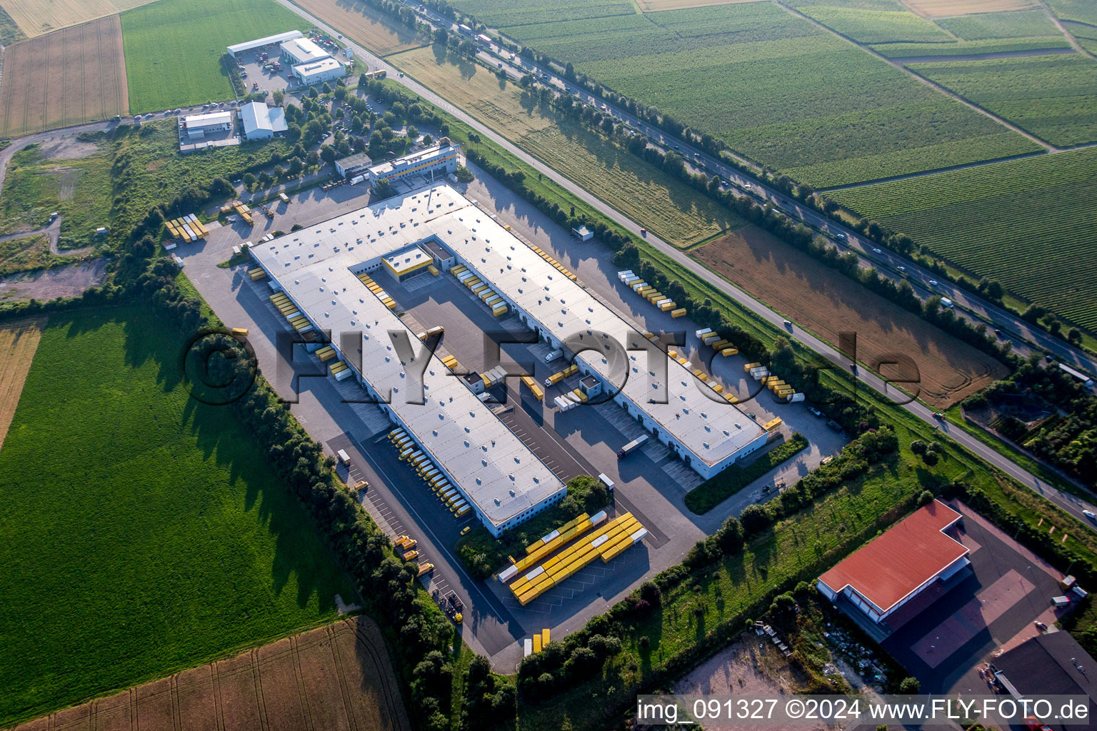 Building complex and grounds of the logistics center of DHL in Saulheim in the state Rhineland-Palatinate, Germany