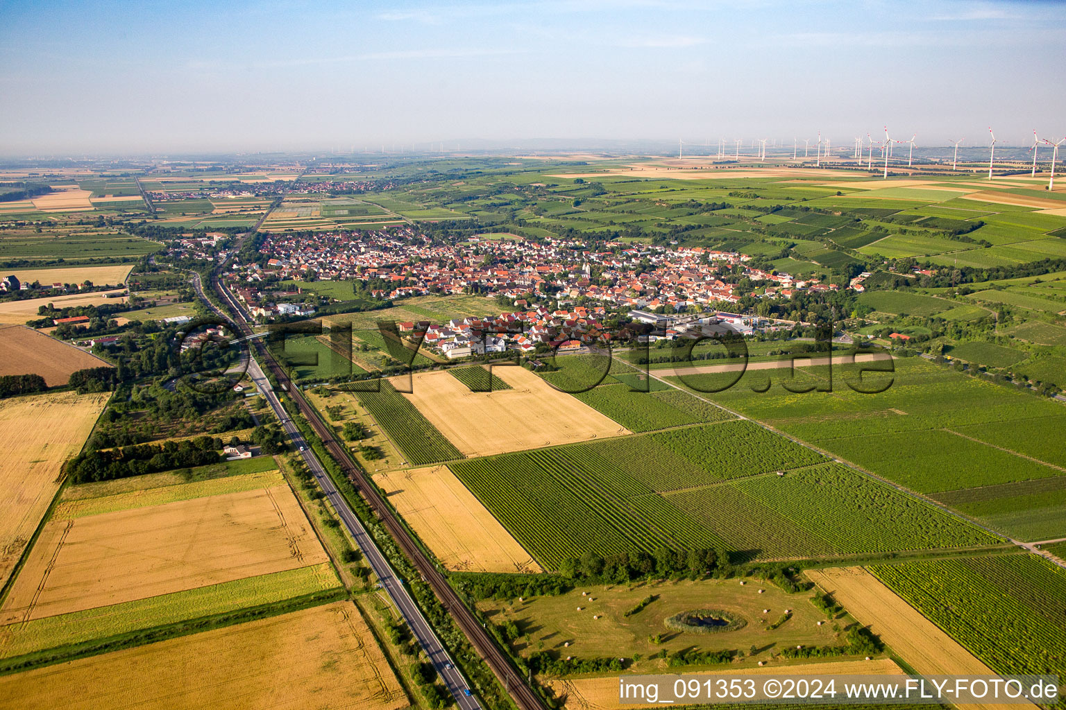 Guntersblum in the state Rhineland-Palatinate, Germany seen from above