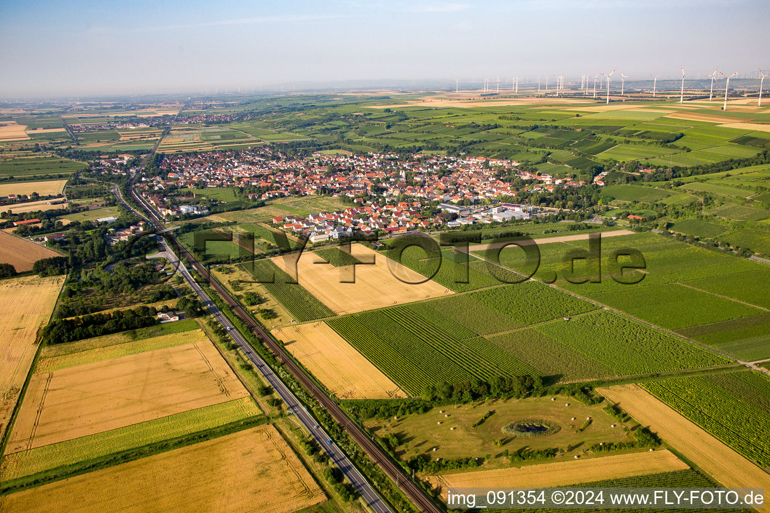 Guntersblum in the state Rhineland-Palatinate, Germany from the plane