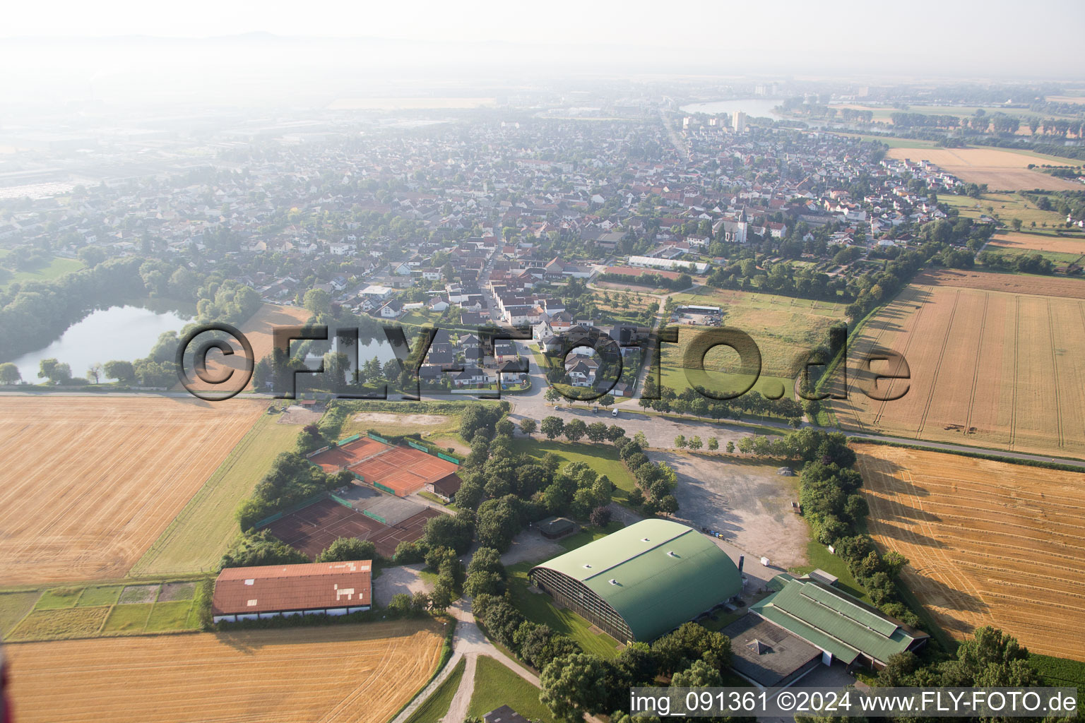 Biebesheim am Rhein in the state Hesse, Germany seen from above