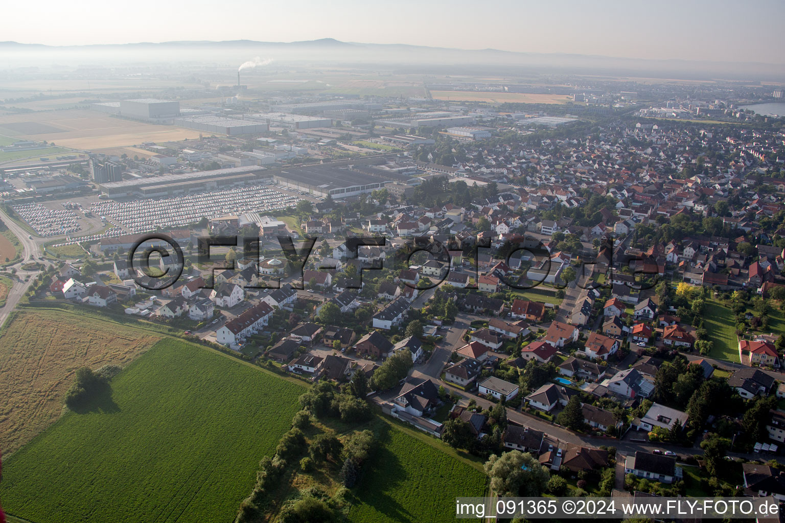 Biebesheim am Rhein in the state Hesse, Germany viewn from the air