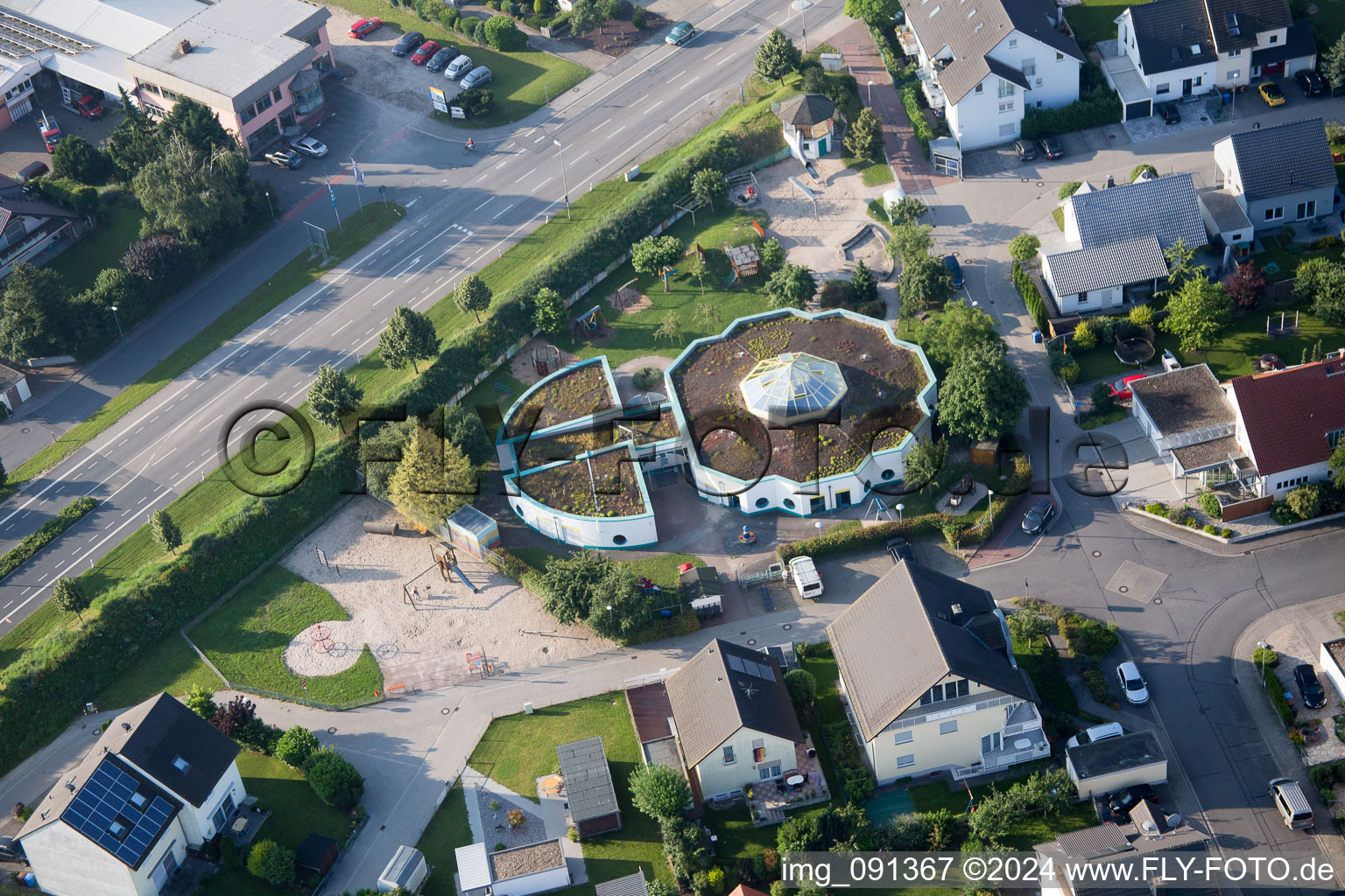 Drone image of Biebesheim am Rhein in the state Hesse, Germany