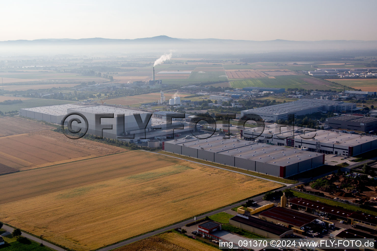 Biebesheim am Rhein in the state Hesse, Germany from a drone