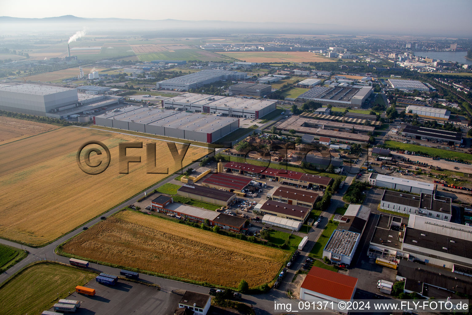 Biebesheim am Rhein in the state Hesse, Germany seen from a drone