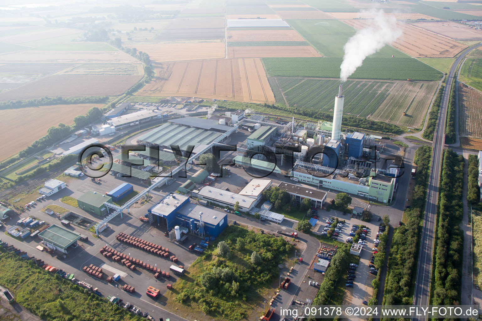 Biebesheim am Rhein in the state Hesse, Germany seen from above