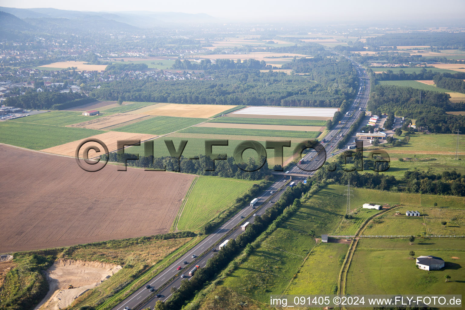 Aerial view of Bickenbach in the state Hesse, Germany