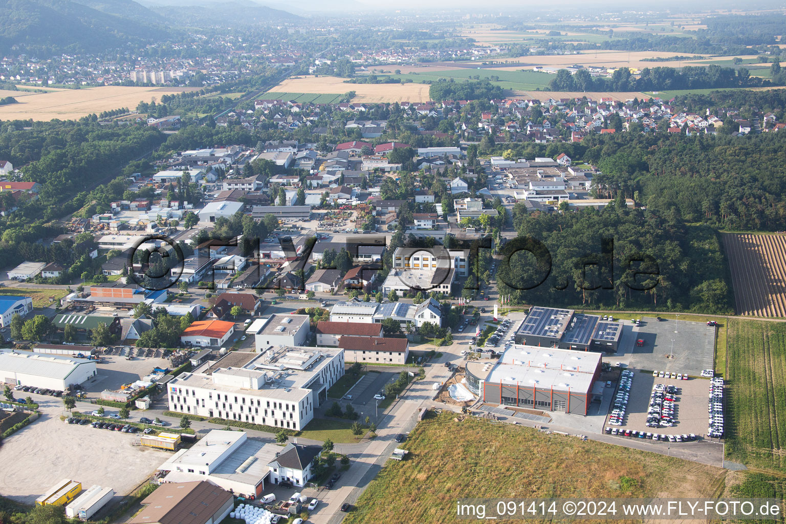 Oblique view of Sandwiese Industrial Area in Alsbach-Hähnlein in the state Hesse, Germany