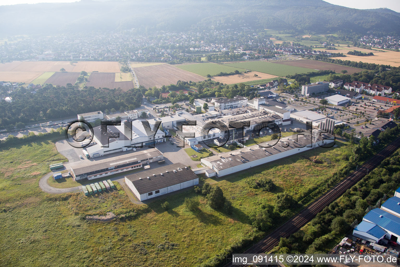 Sandwiese Industrial Area in Alsbach-Hähnlein in the state Hesse, Germany from above