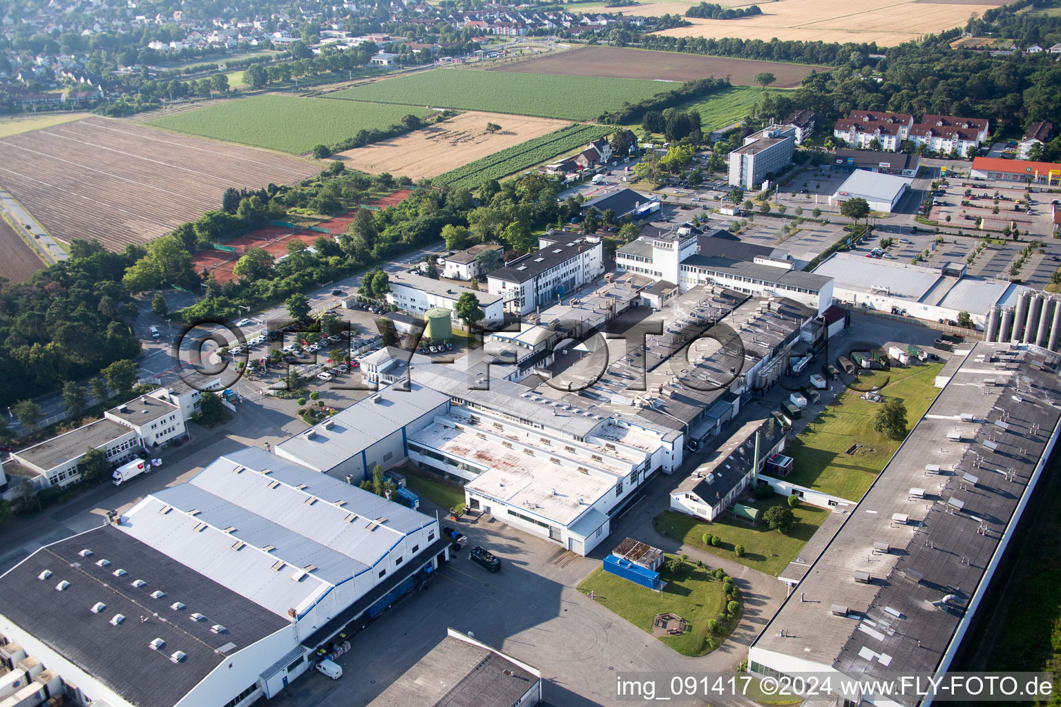 Sandwiese Industrial Area in Alsbach-Hähnlein in the state Hesse, Germany seen from above