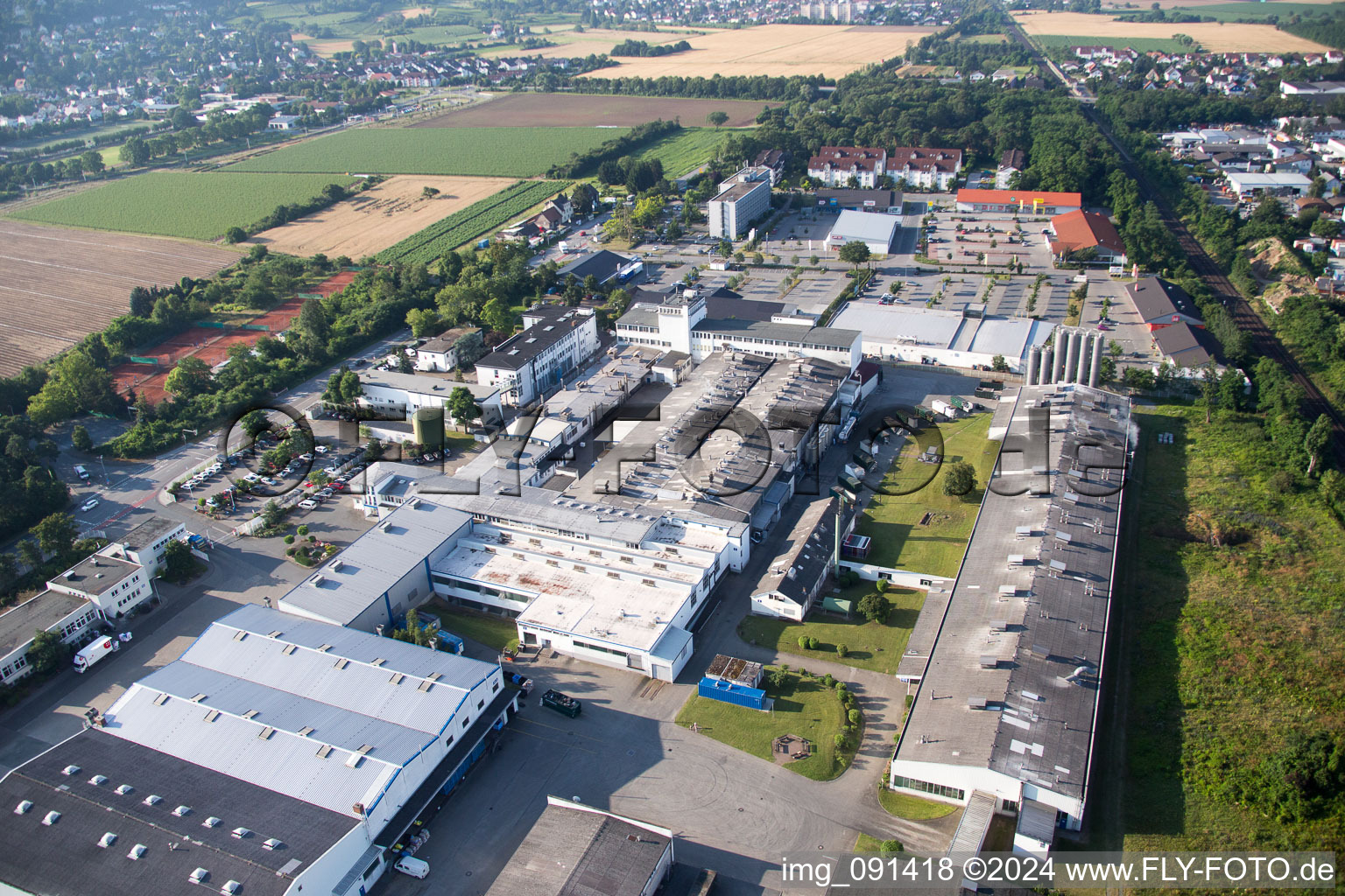 Sandwiese Industrial Area in Alsbach-Hähnlein in the state Hesse, Germany from the plane