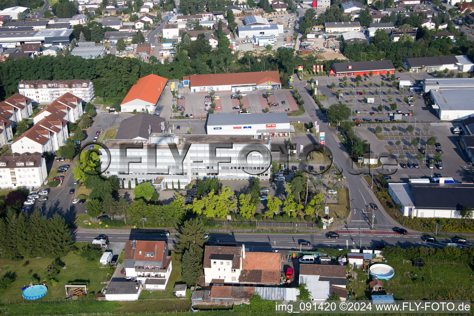 Bird's eye view of Sandwiese Industrial Area in Alsbach-Hähnlein in the state Hesse, Germany