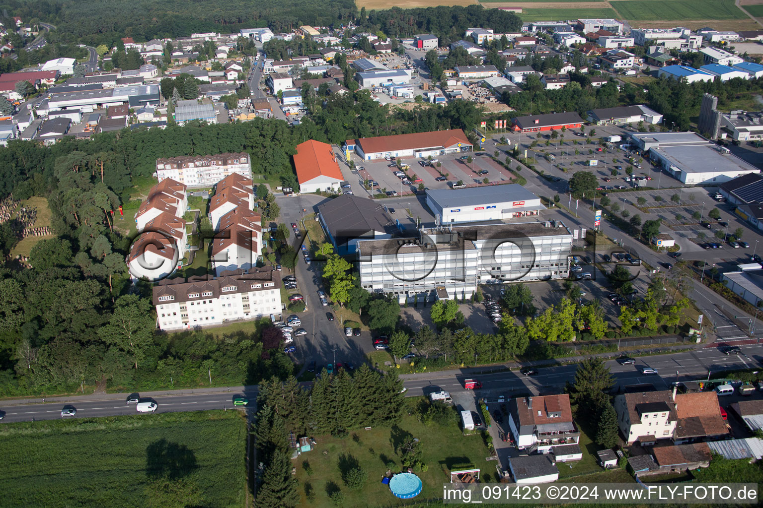 Drone image of Sandwiese Industrial Area in Alsbach-Hähnlein in the state Hesse, Germany