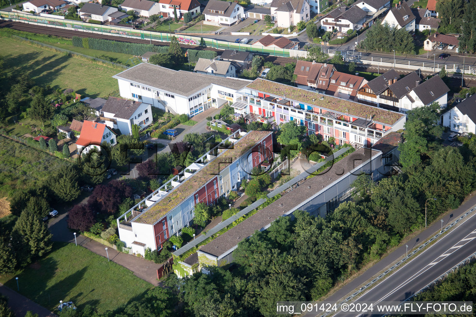 Sandwiese Industrial Area in Alsbach-Hähnlein in the state Hesse, Germany from the drone perspective