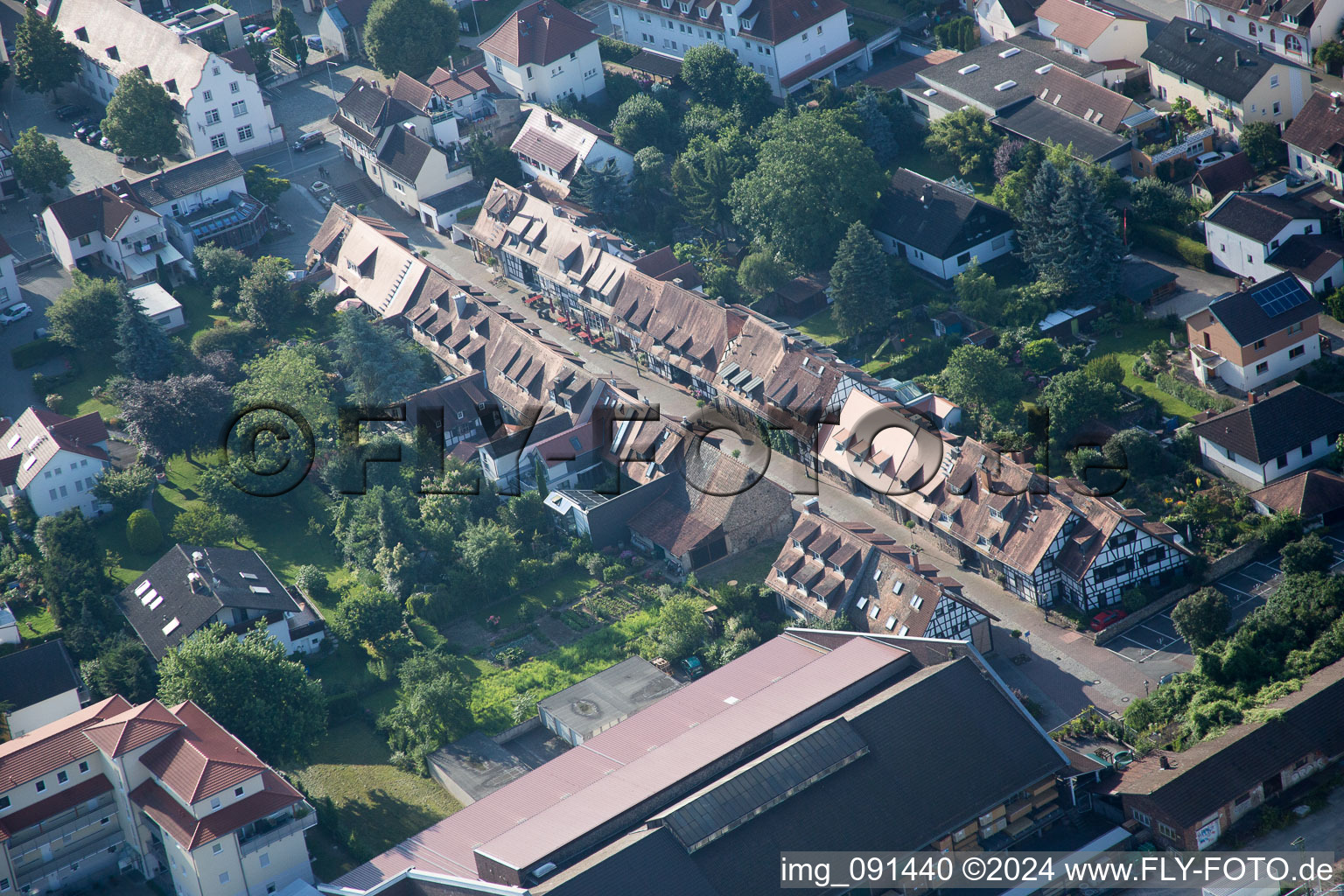 Bird's eye view of Zwingenberg in the state Hesse, Germany