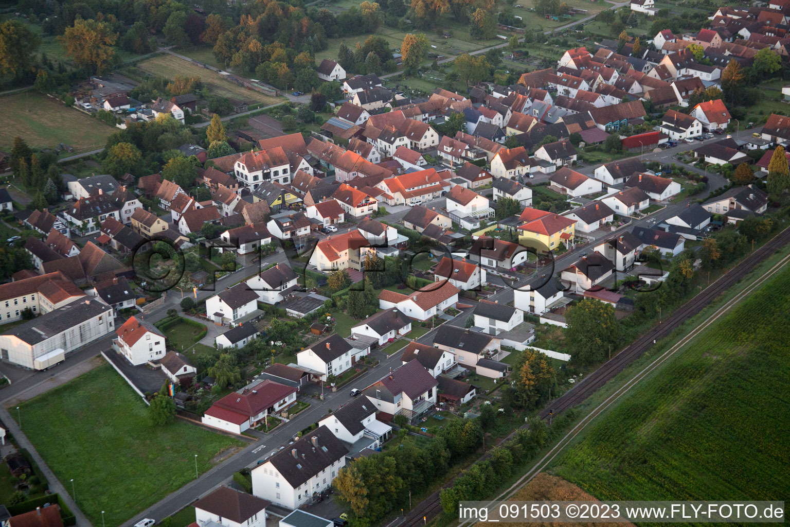 District Schaidt in Wörth am Rhein in the state Rhineland-Palatinate, Germany seen from a drone