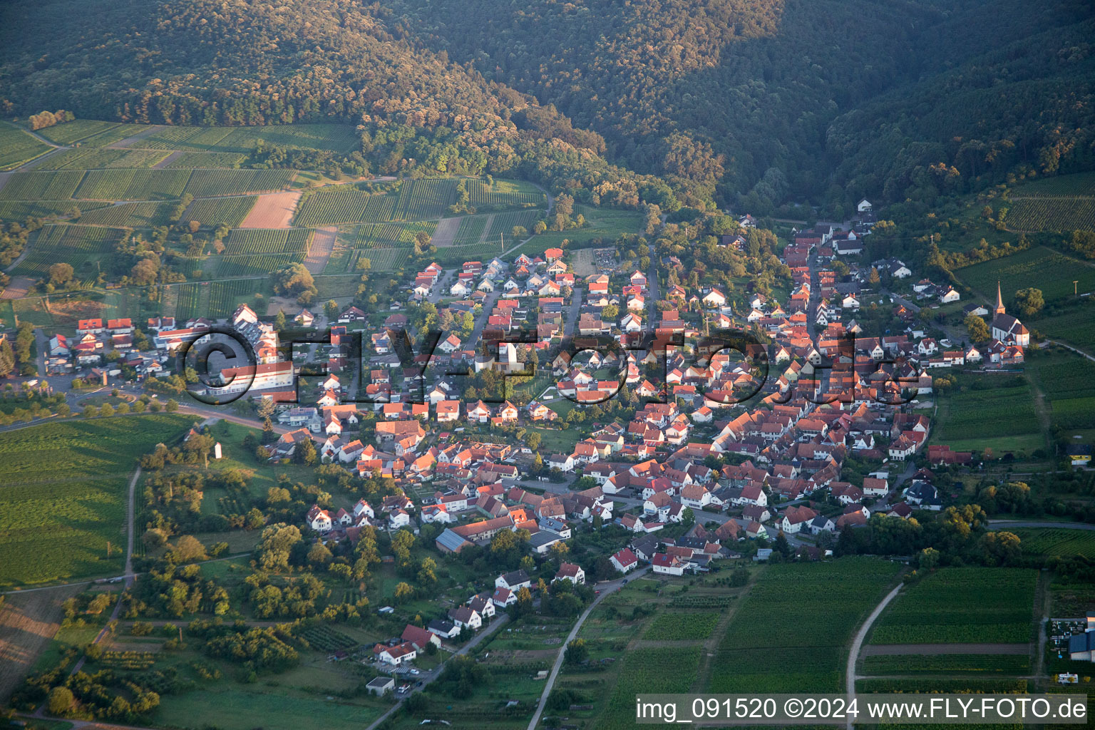 District Rechtenbach in Schweigen-Rechtenbach in the state Rhineland-Palatinate, Germany from the plane