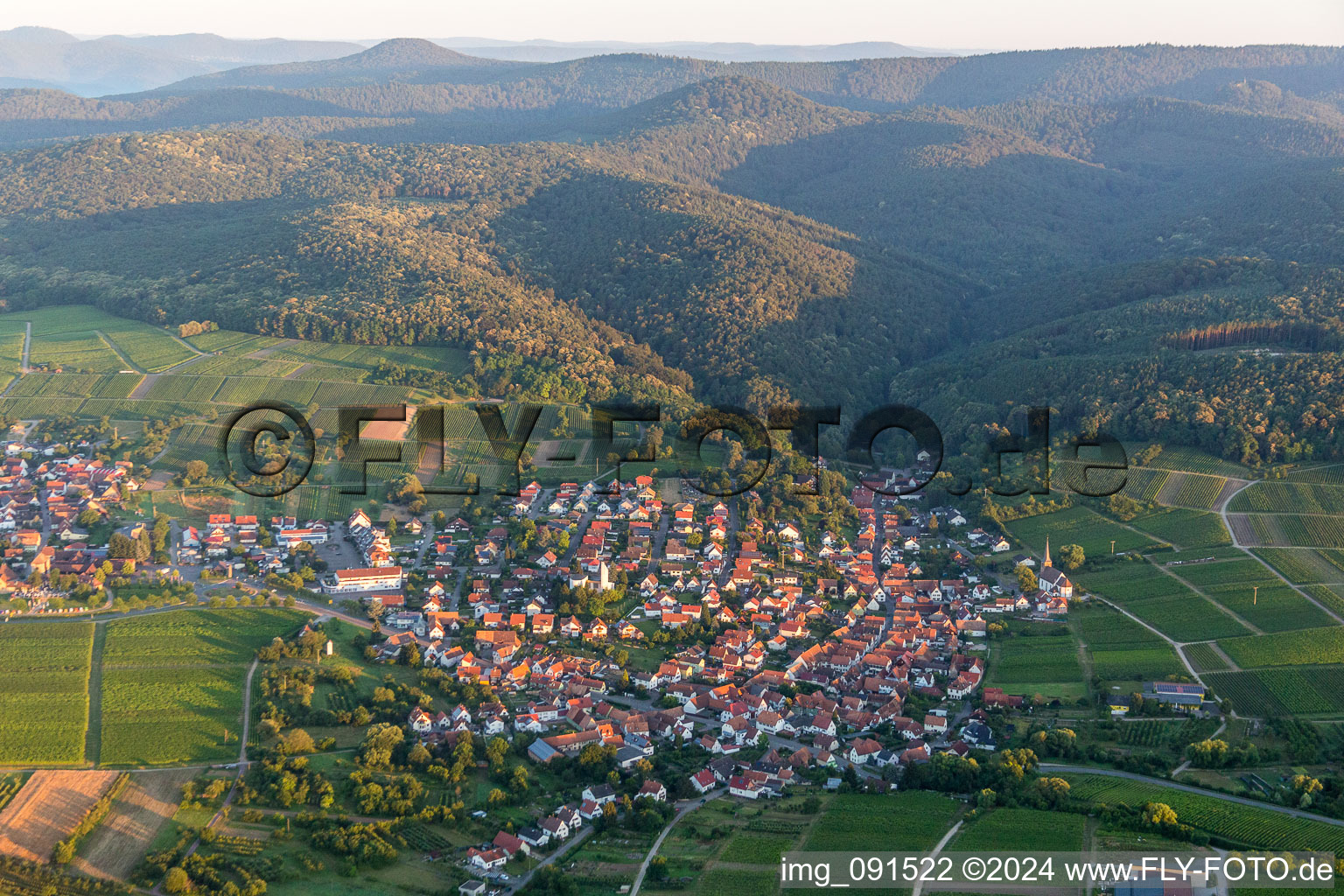 Village - view on the edge of wineyards and forsts in Rechtenbach in the state Rhineland-Palatinate, Germany