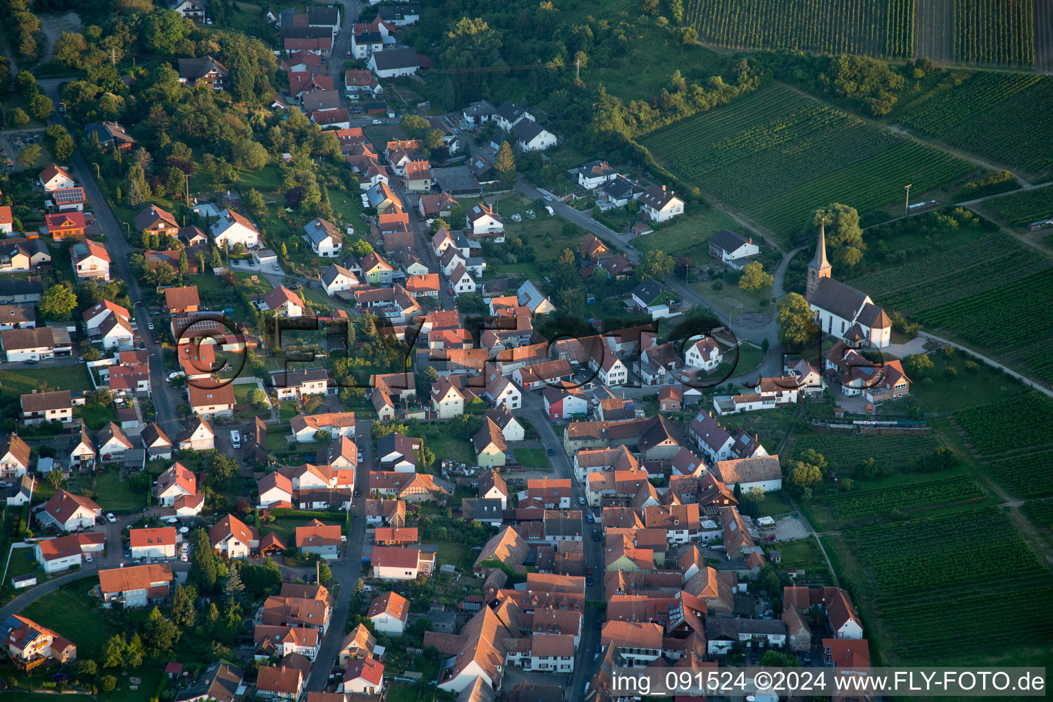 District Rechtenbach in Schweigen-Rechtenbach in the state Rhineland-Palatinate, Germany viewn from the air