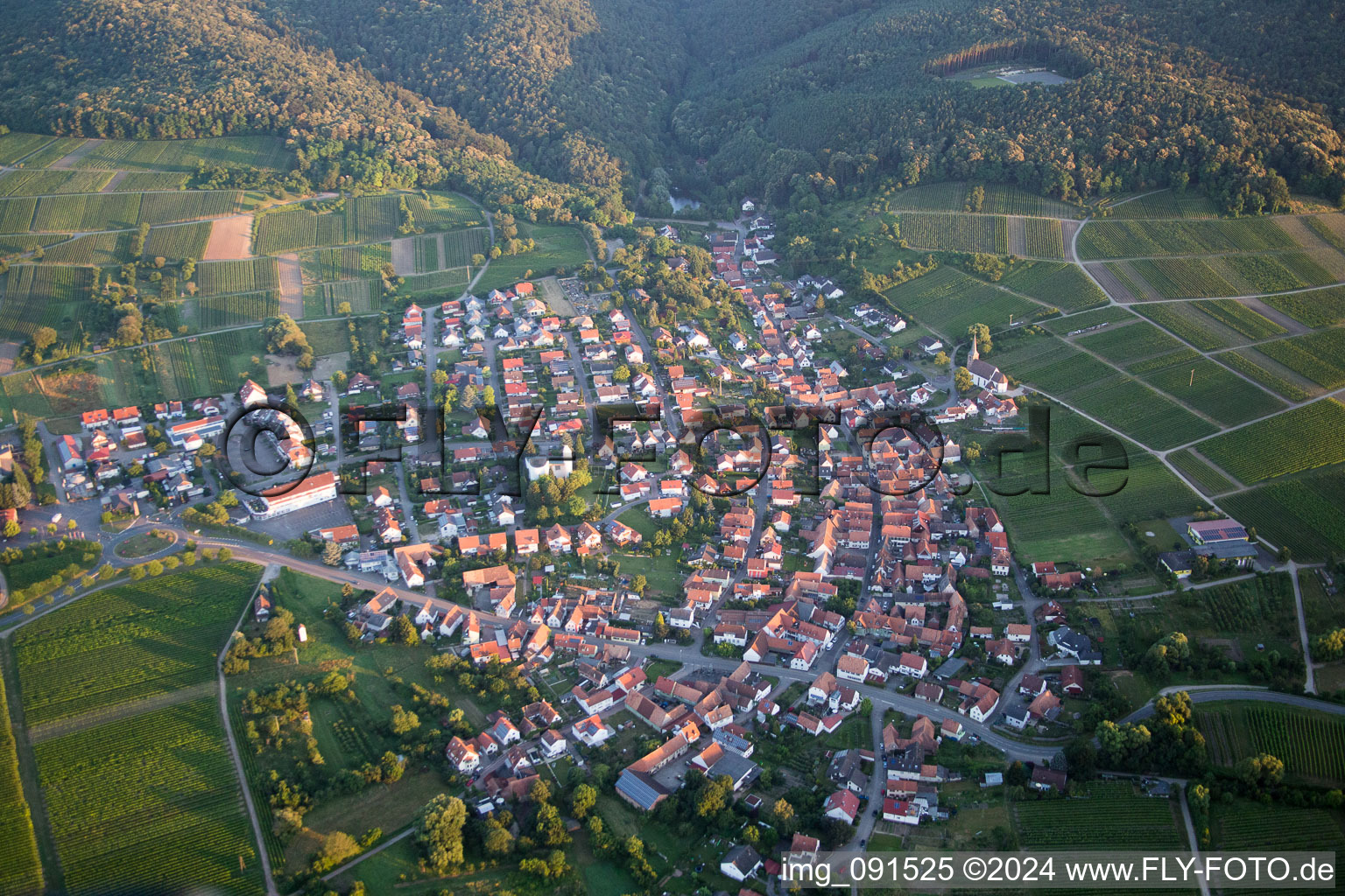 Drone recording of District Rechtenbach in Schweigen-Rechtenbach in the state Rhineland-Palatinate, Germany