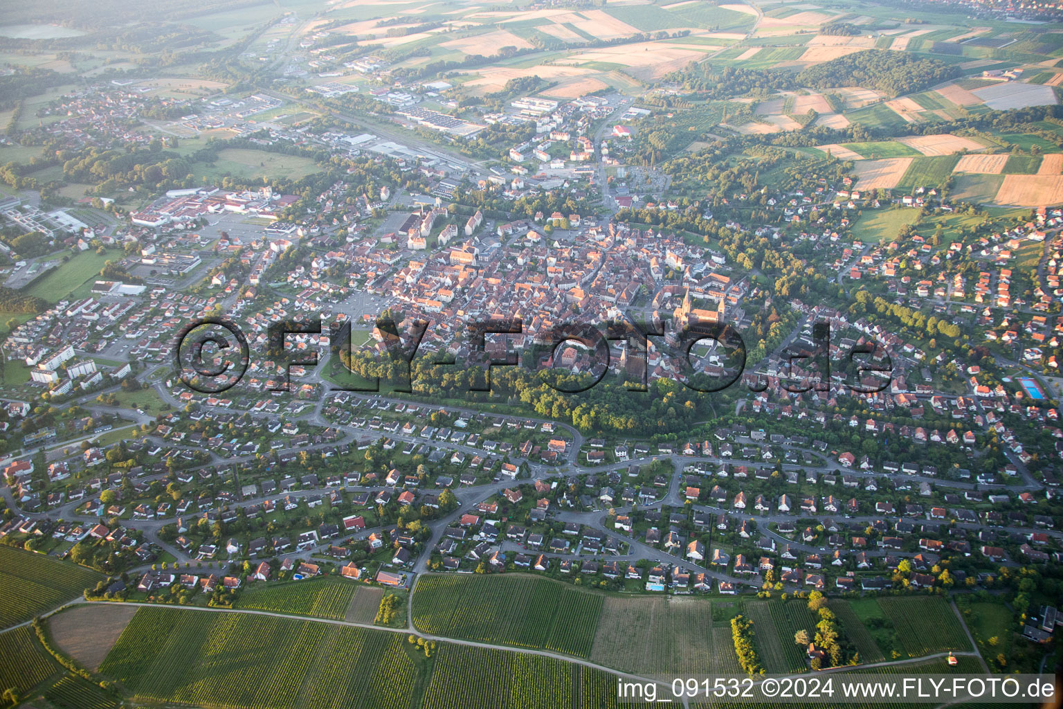 From northeast in Wissembourg in the state Bas-Rhin, France from above