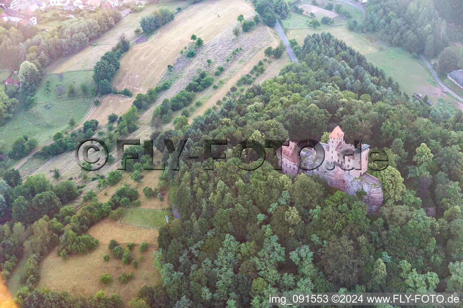 Aerial view of Erlenbach bei Dahn in the state Rhineland-Palatinate, Germany