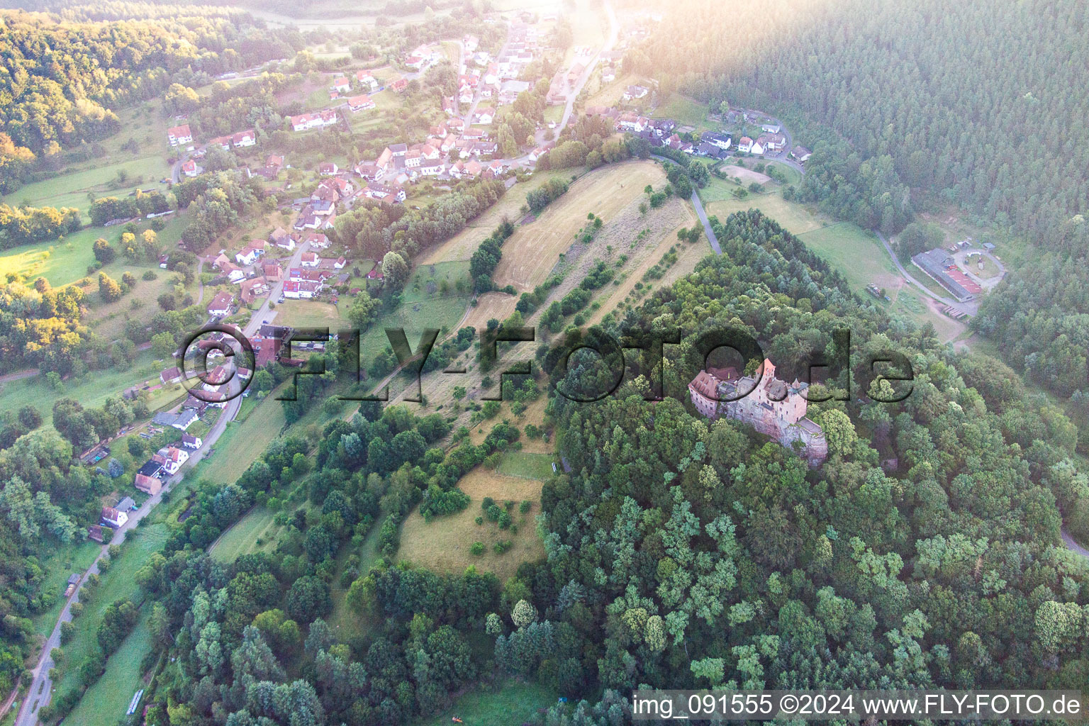 Erlenbach bei Dahn in the state Rhineland-Palatinate, Germany from the plane