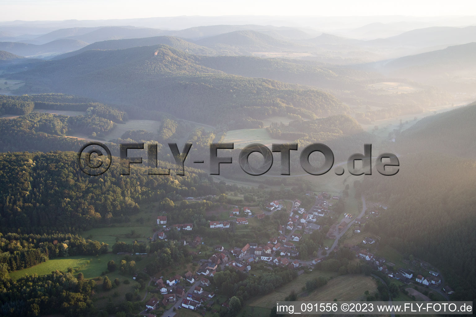 Bird's eye view of Erlenbach bei Dahn in the state Rhineland-Palatinate, Germany