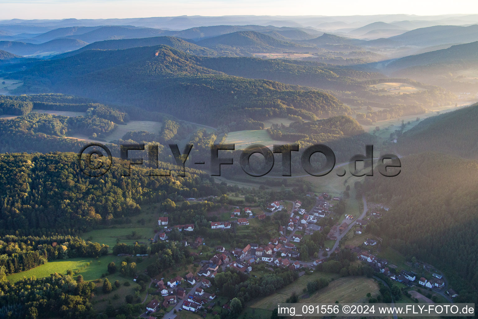 Bird's eye view of Erlenbach bei Dahn in the state Rhineland-Palatinate, Germany