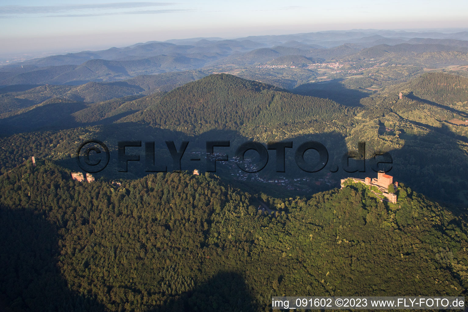 Aerial view of Trifels Castle in Annweiler am Trifels in the state Rhineland-Palatinate, Germany