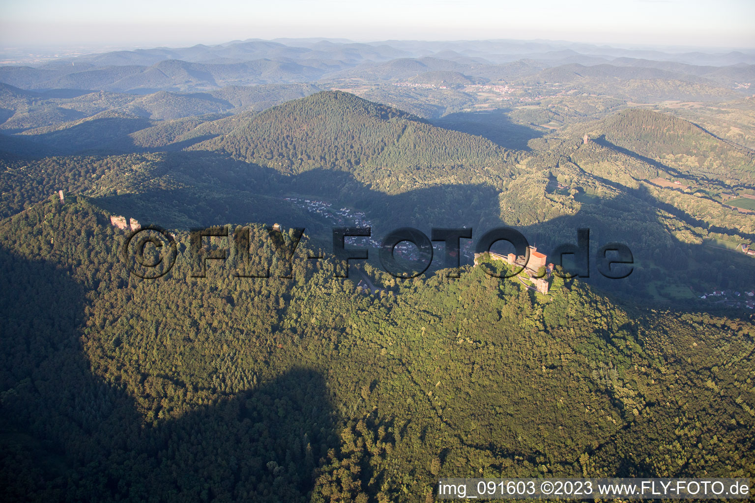 Aerial photograpy of Trifels Castle in Annweiler am Trifels in the state Rhineland-Palatinate, Germany